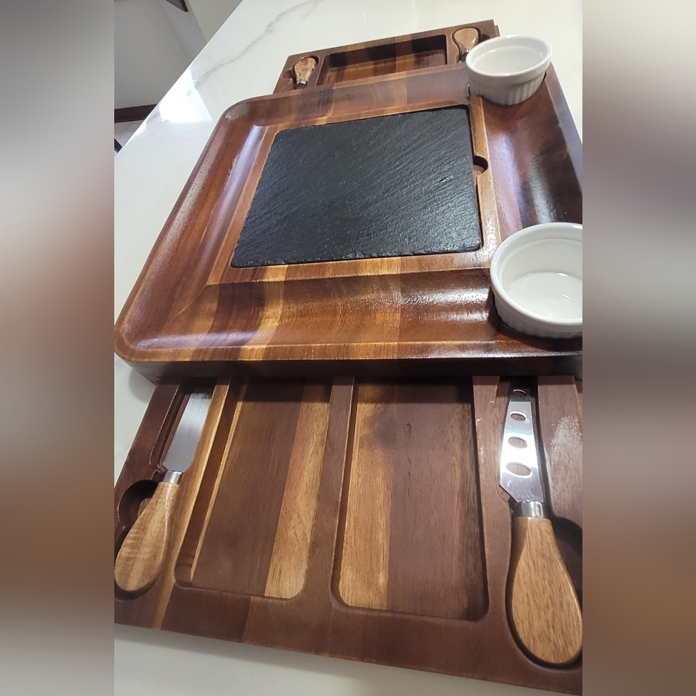 NWoT Charcuterie Set 10pc Wood & Slate - Picture 2 of 6